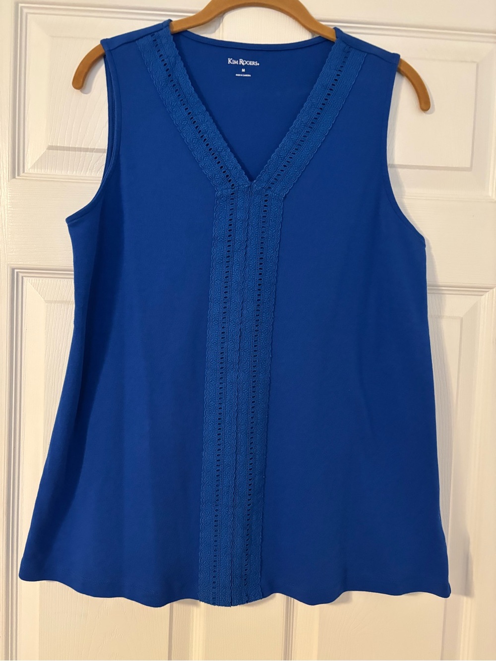 Kim Rogers 100% Cotton Sleeveless Top Lace Trim Royal Blue Women’s Medium